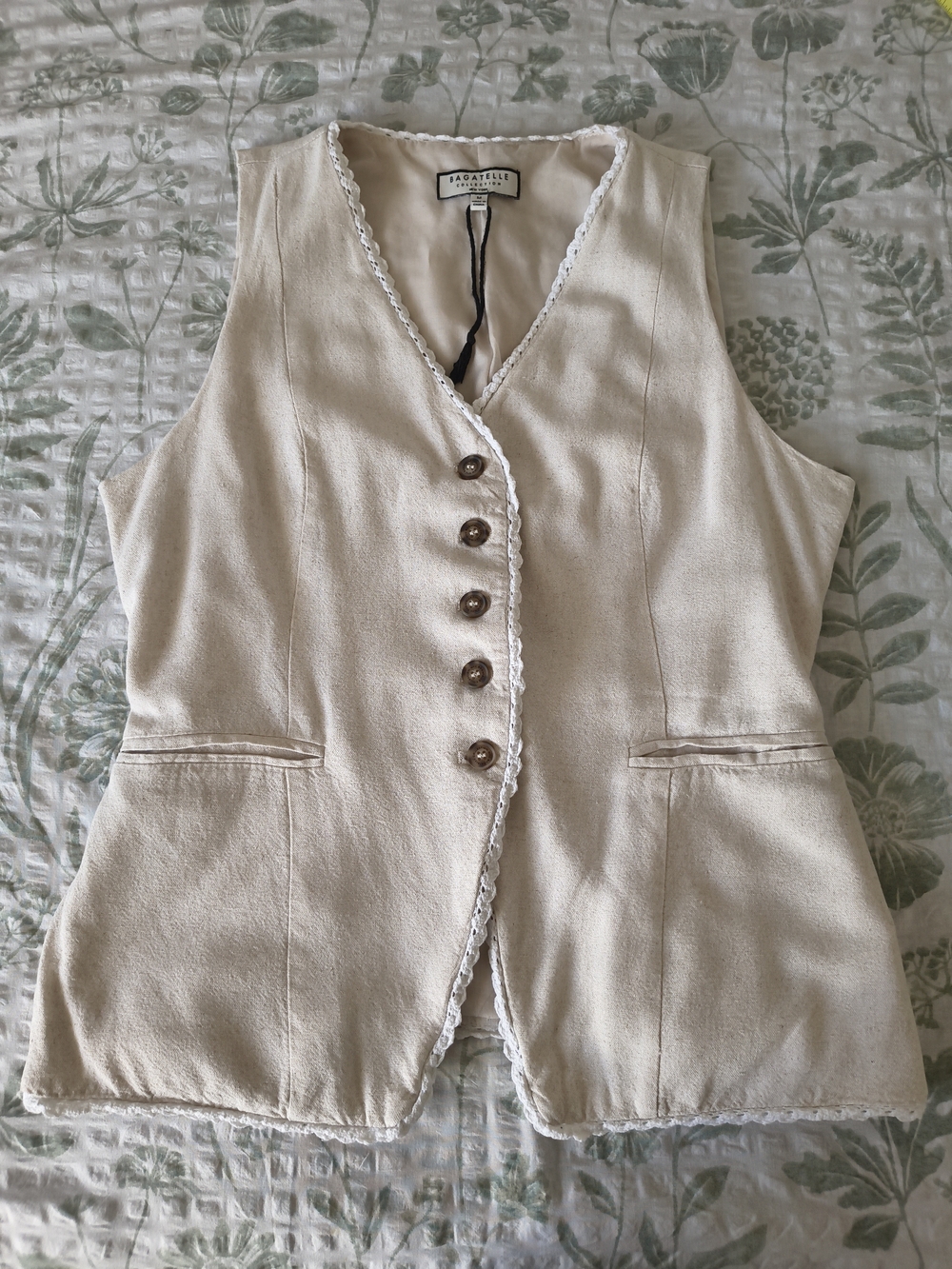 Bagatelle Collection Linen Blend Office Vest Size M Cream Business Casual